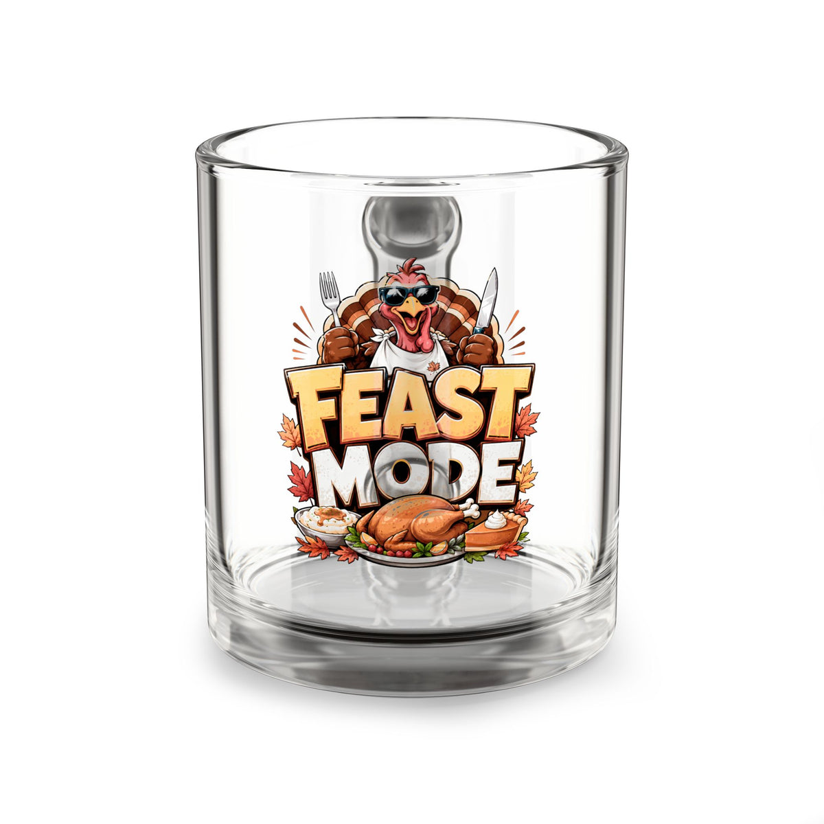 Feast Mode Glass Mug — 10oz Thanksgiving Coffee & Hot Cocoa Cup