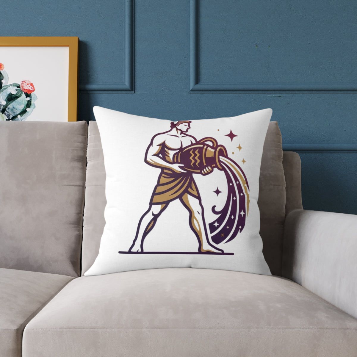 Aquarius Zodiac Pillow — Water Bearer Horoscope Accent Cushion