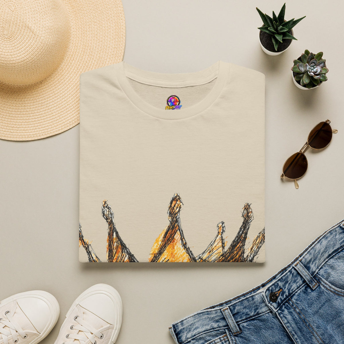 Crowned Sketch T‑Shirt — Hand‑Drawn Gold Crown Graphic Tee