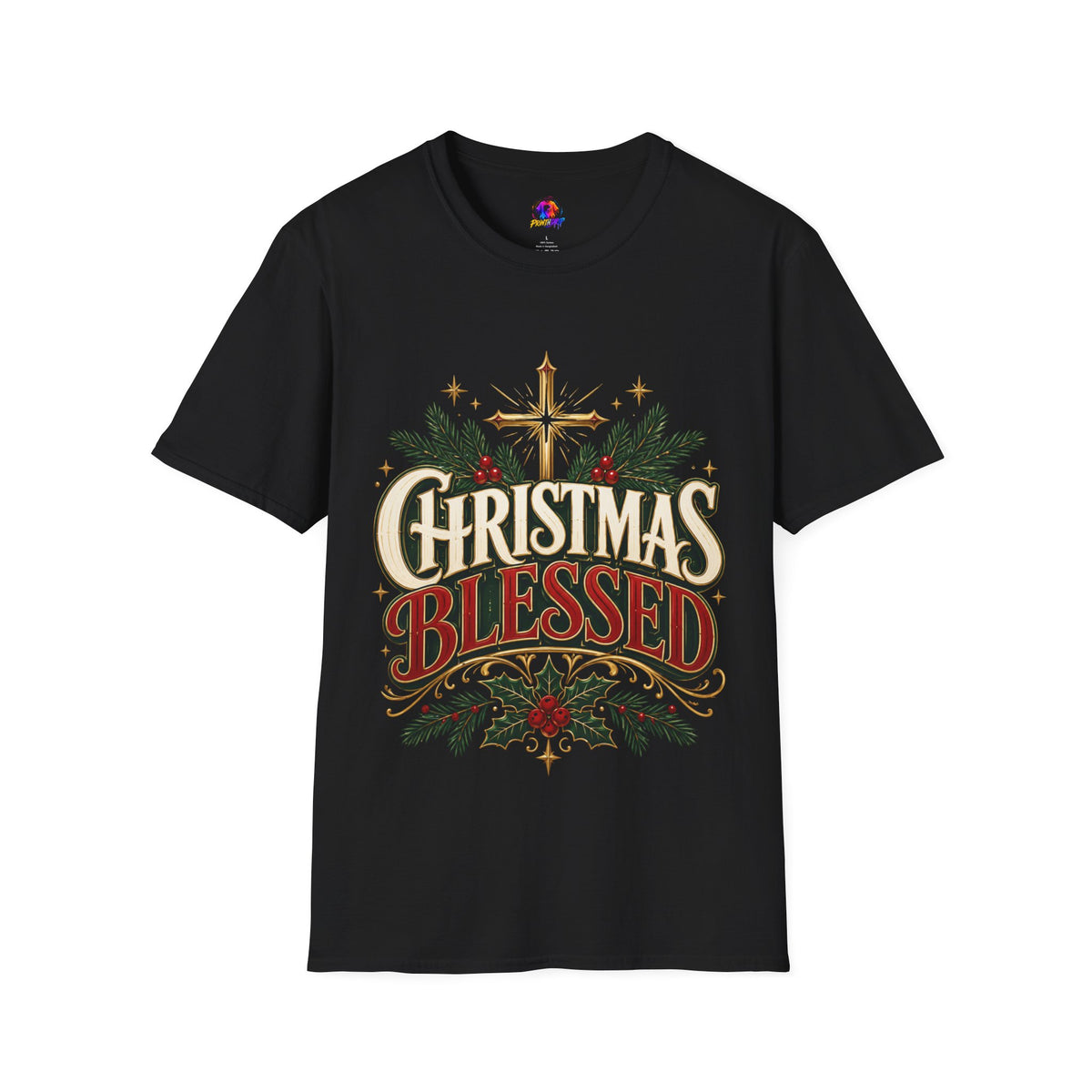 Christmas Blessed T-Shirt — Faith-Based Holiday Tee with Cross & Pine Design