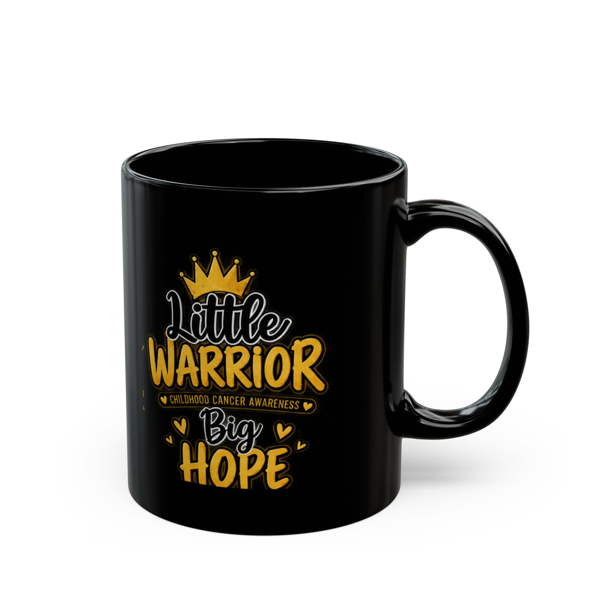 Childhood Cancer Awareness Black Mug — "Little Warrior Big Hope" 11oz/15oz