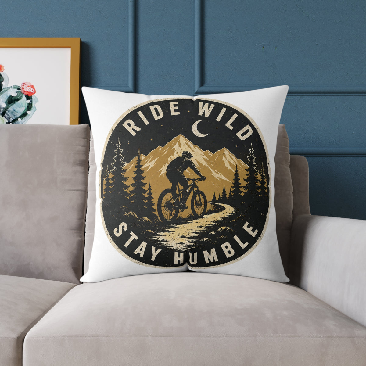 Ride Wild Stay Humble Mountain Bike Pillow  Milo Bailey Dog Dad Mom — Outdoor Cycling Adventure Throw Pillow