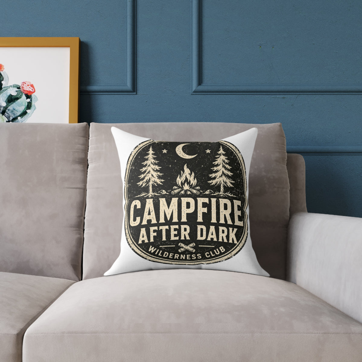 Campfire After Dark Decorative Pillow  Milo Bailey Dog Dad Mom— Retro Wilderness Camping Throw Pillow