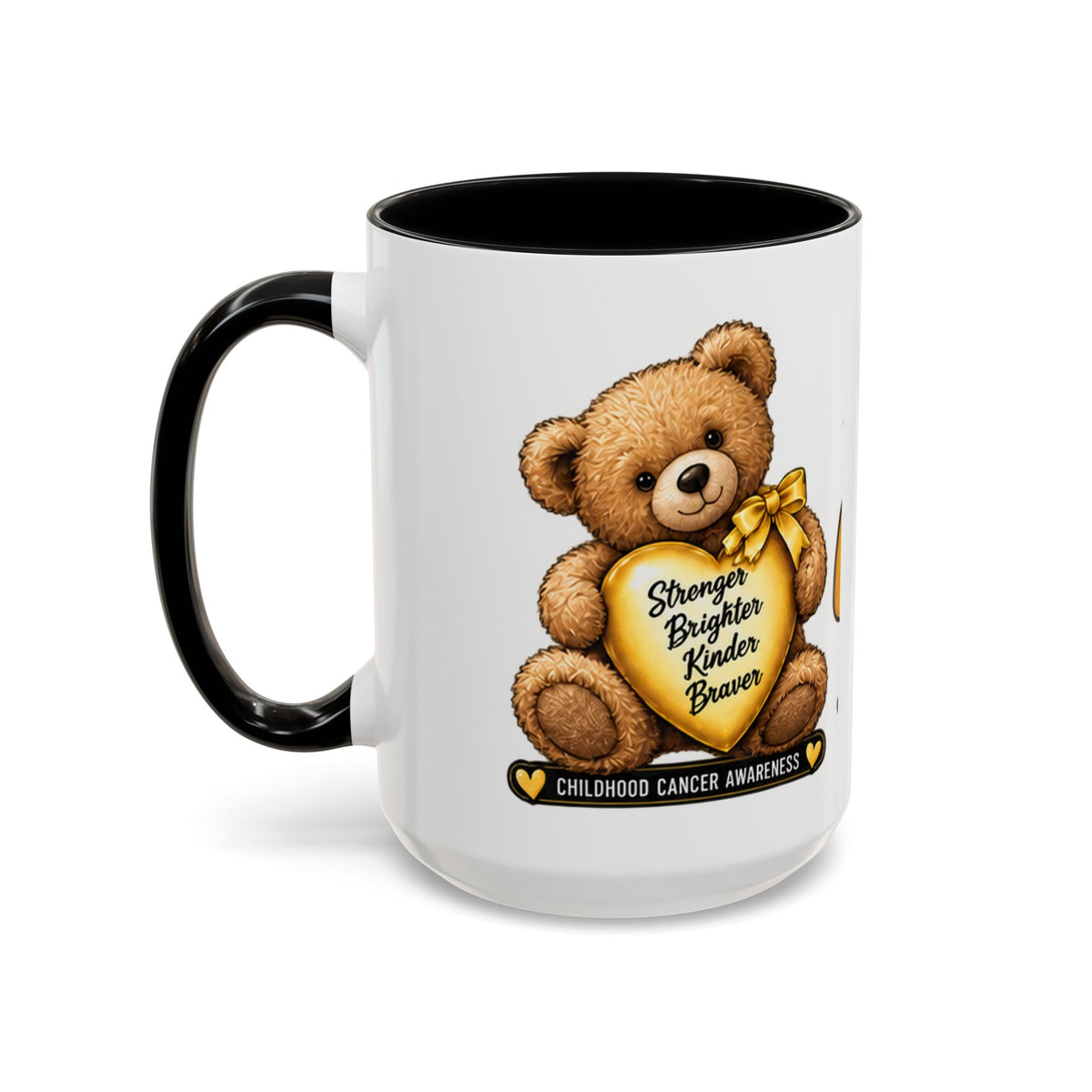 Gold Ribbon Teddy Bear Childhood Cancer Awareness Accent Mug (11/15oz)
