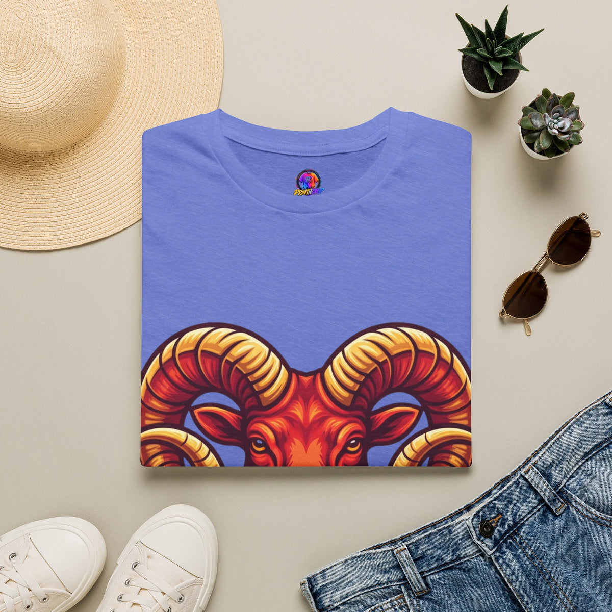 Aries Zodiac Ram Skull T-Shirt — Bold Goat Horn Graphic Tee (Aries/Zodiac)