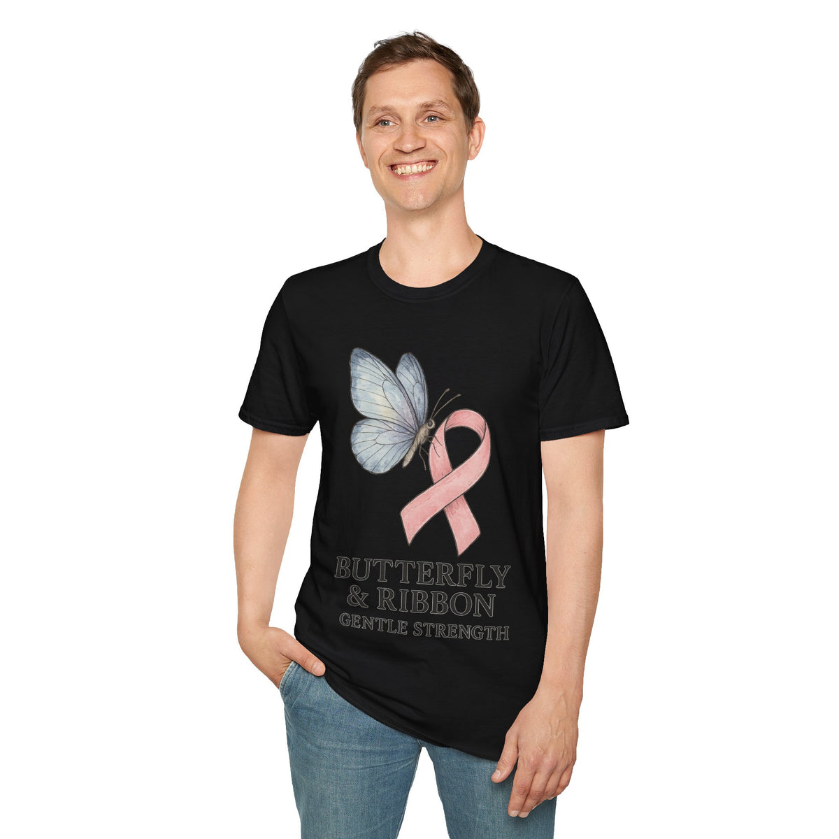 Butterfly and Ribbon Gentle Strength Graphic Tee, Pink Ribbon Breast Cancer T-Shirt - Trending Now - September 2026