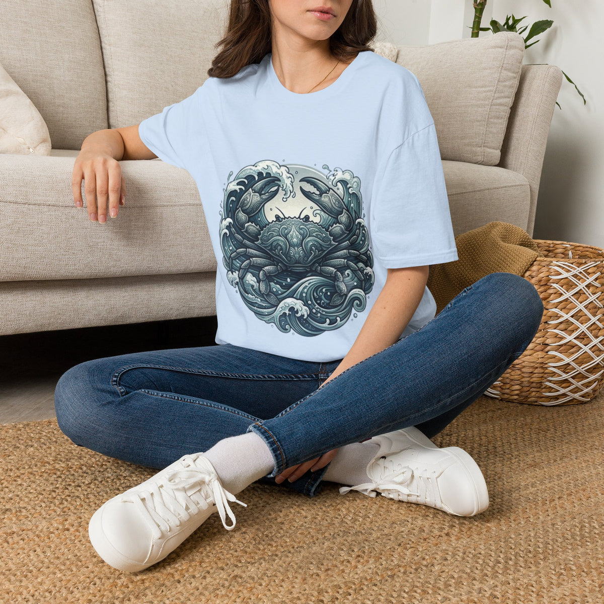 Cancer Zodiac Crab & Waves T-Shirt — Nautical Ocean Art Tee