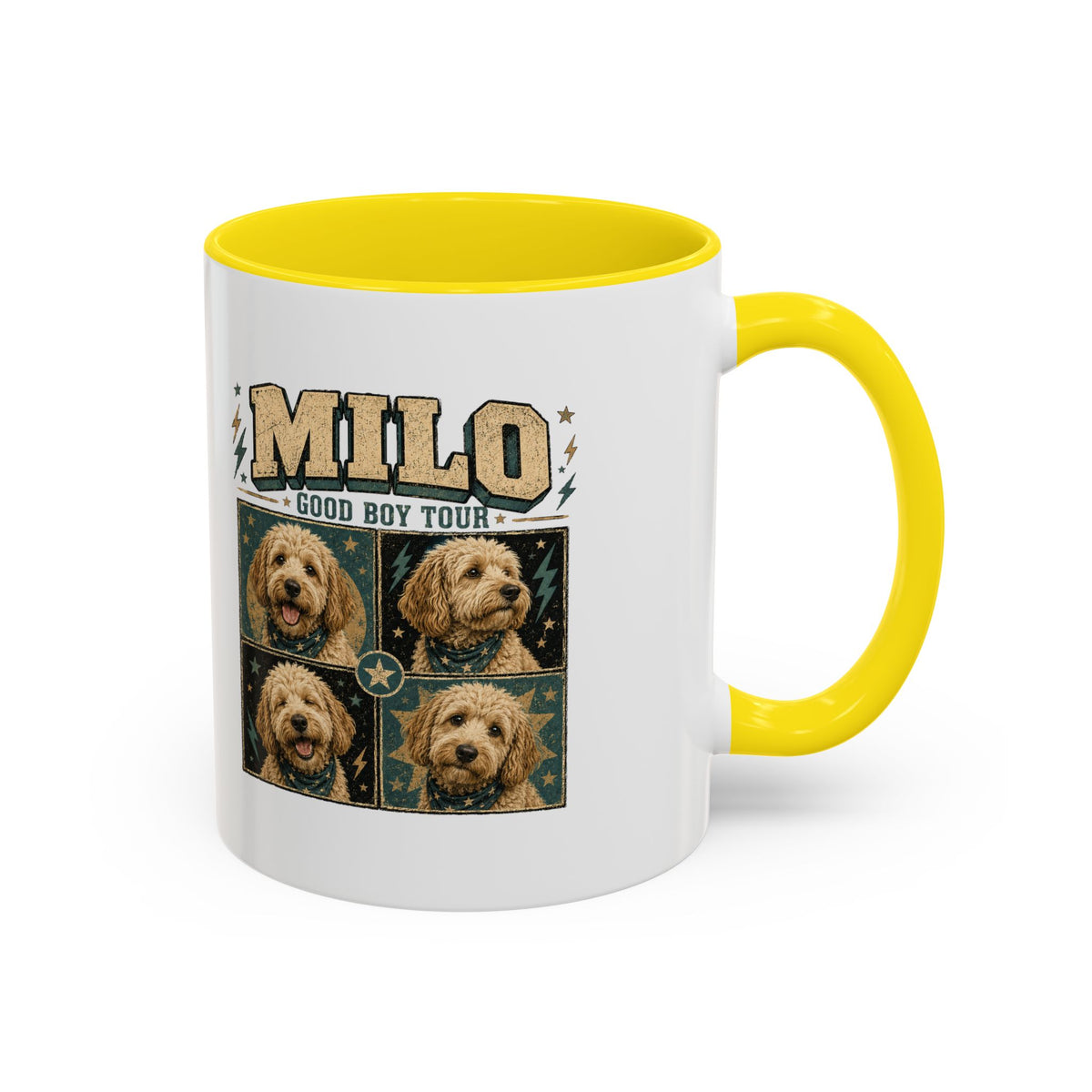 Milo Bailey Dog Dad Mom Personalized Dog Mug — "Milo: Good Boy Tour" Photo Accent Coffee Mug
