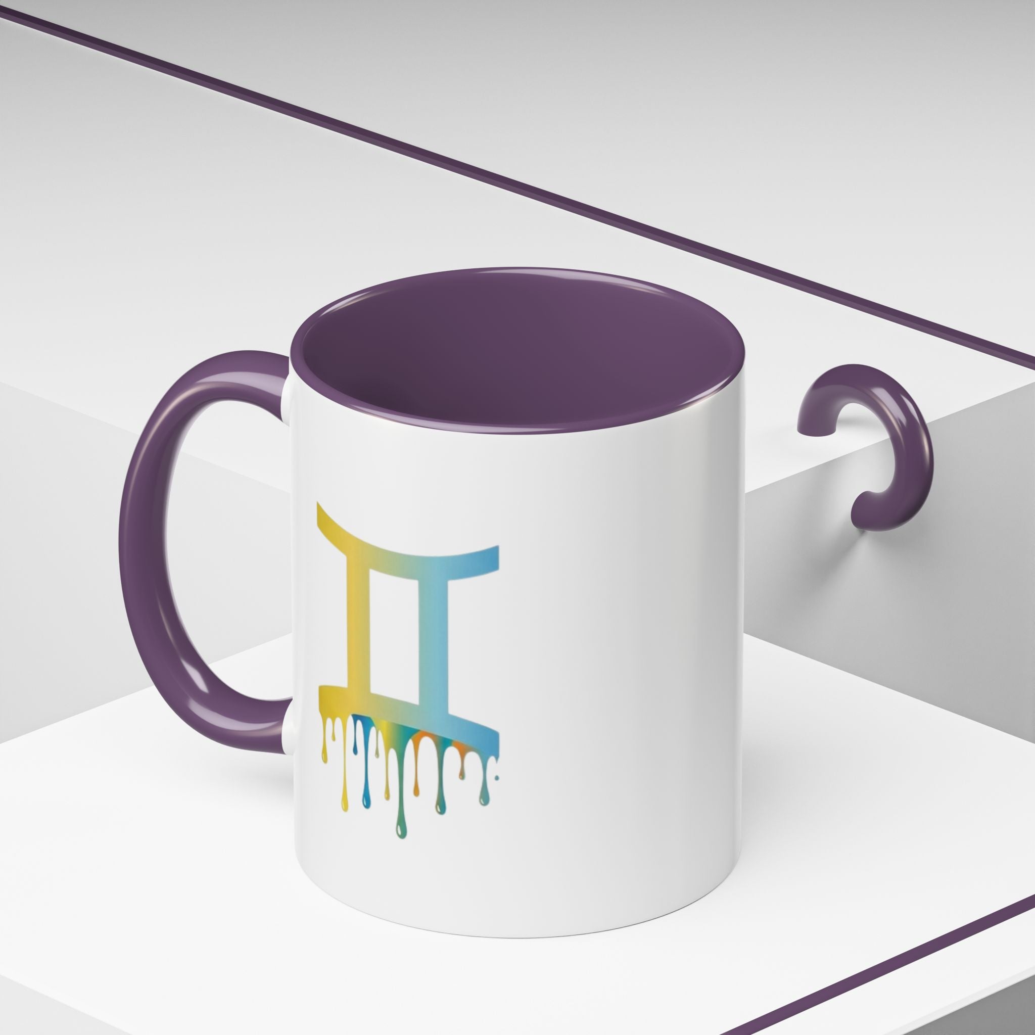 Gemini Zodiac Coffee Mug - Dripping Rainbow Gemini Symbol Accent Mug