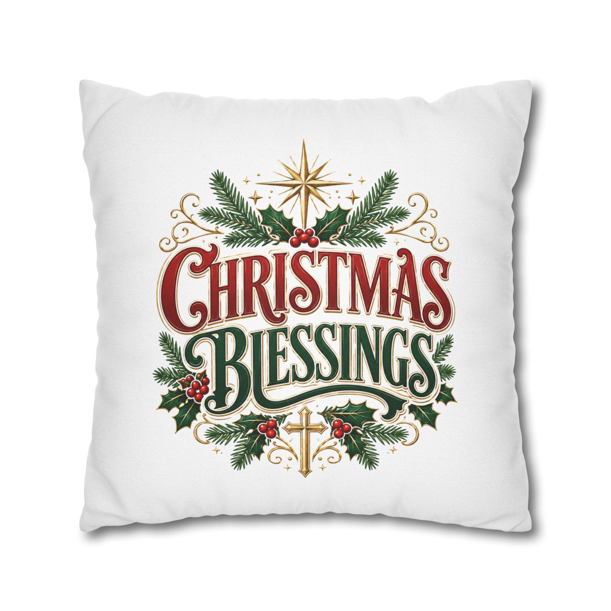 Christmas Blessings Pillowcase — Holiday Decorative Throw Pillow Cover
