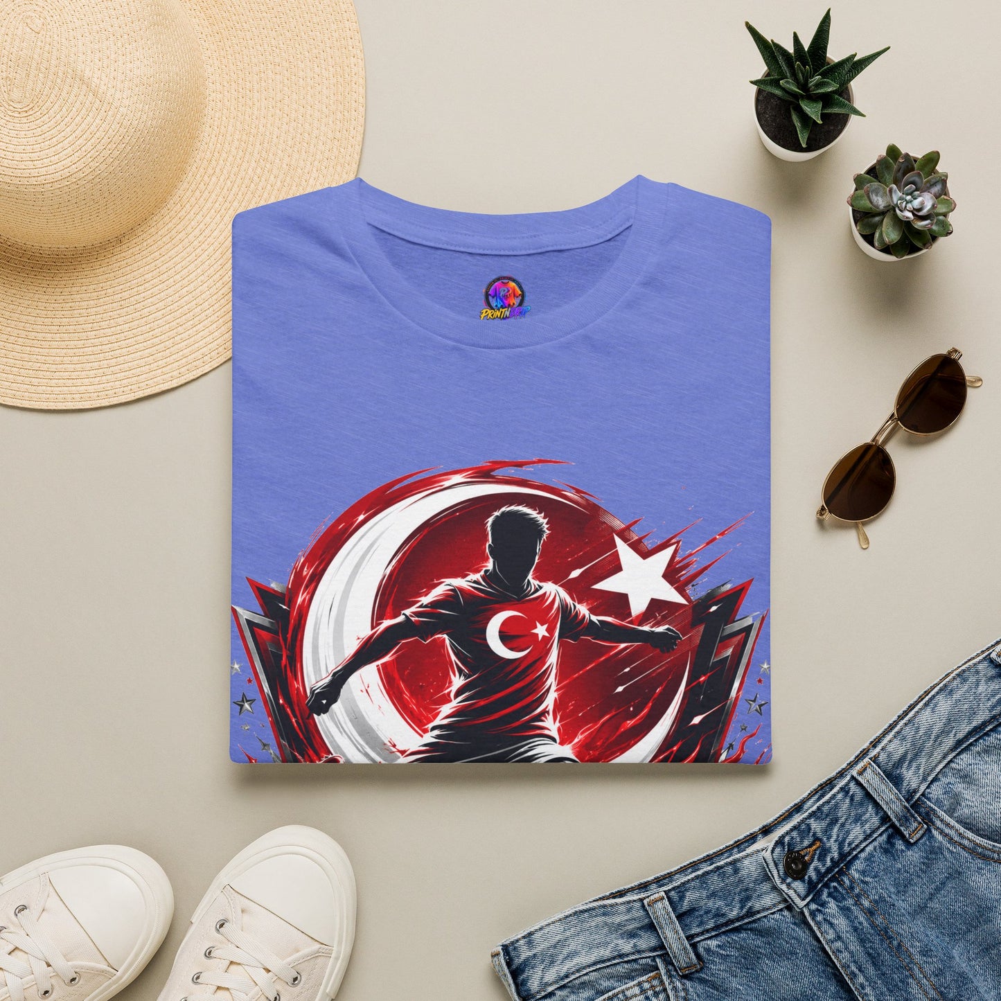 Turkey Crimson Flame Soccer T-Shirt — Turkish Crescent & Star Football Fan Tee
