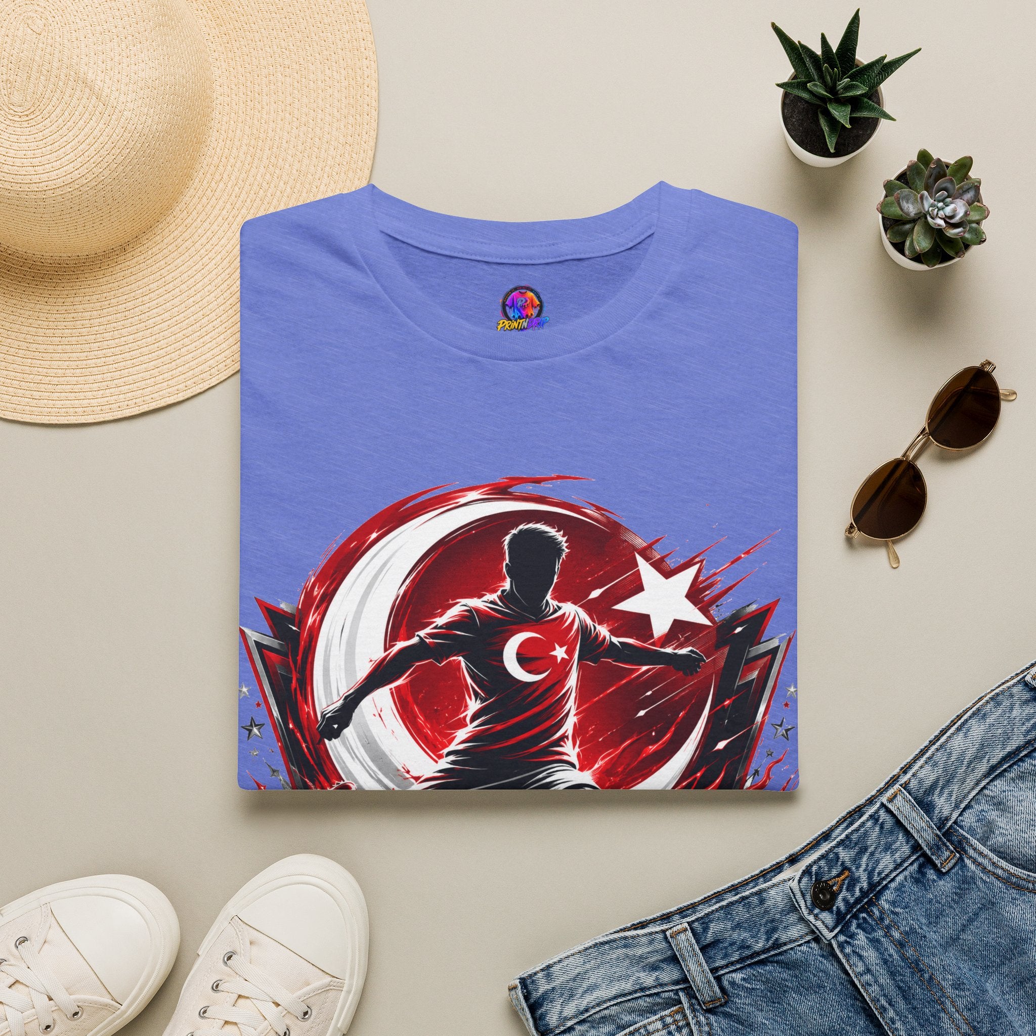 Turkey Crimson Flame Soccer T-Shirt — Turkish Crescent & Star Football Fan Tee