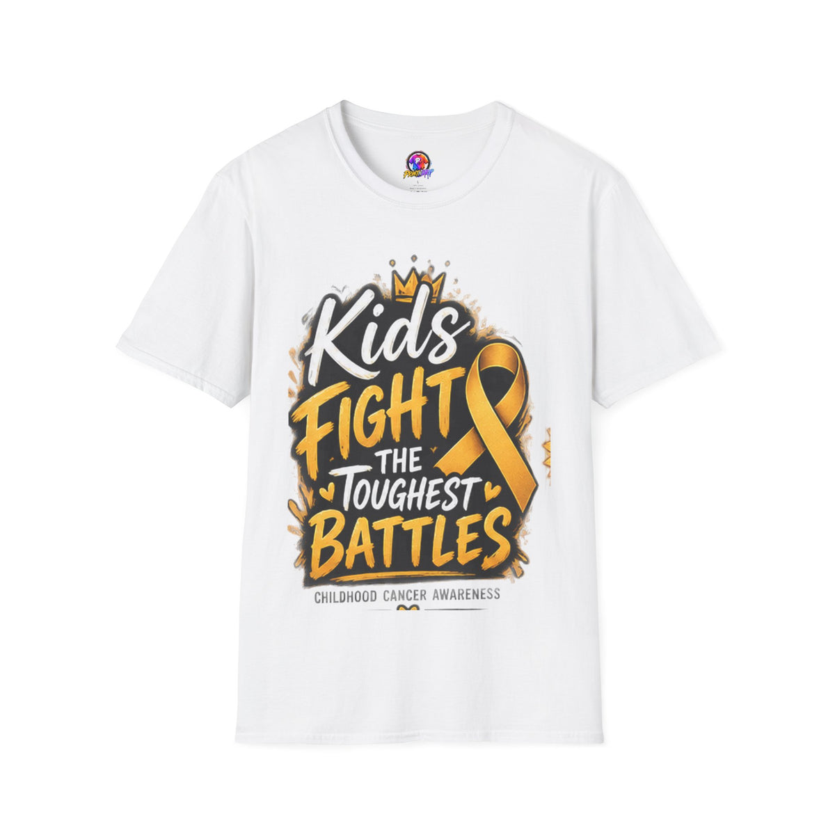 Children's Cancer Awareness T-Shirt — "Kids Fight The Toughest Battles" Gold Ribbon