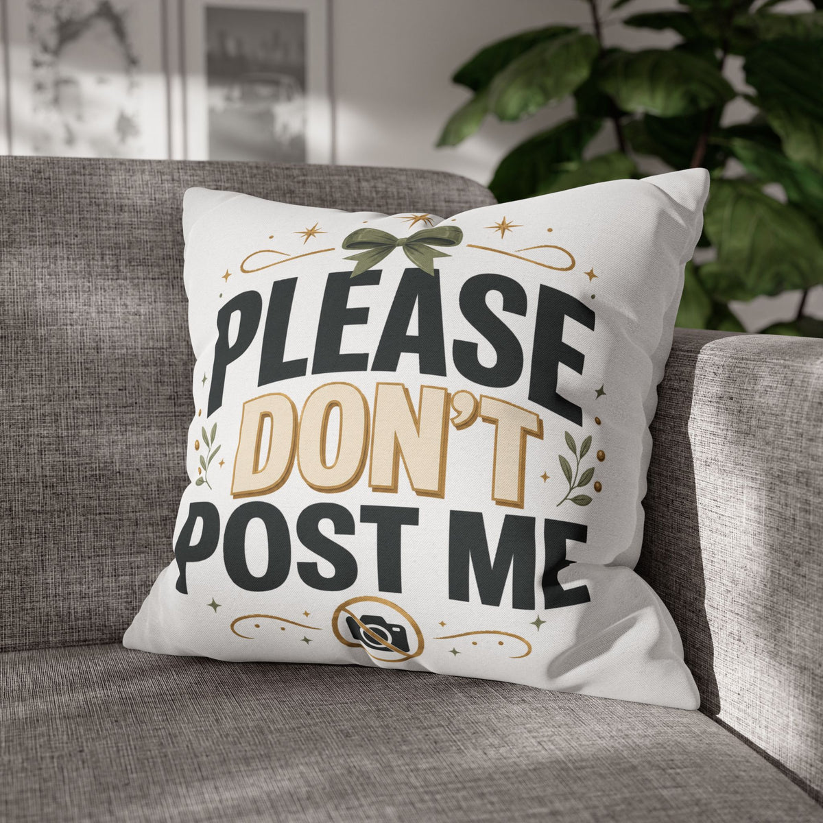 Christmas Please Don't Post Me Decorative Throw Pillowcase — Funny Privacy Photo Prop Cushion Cover