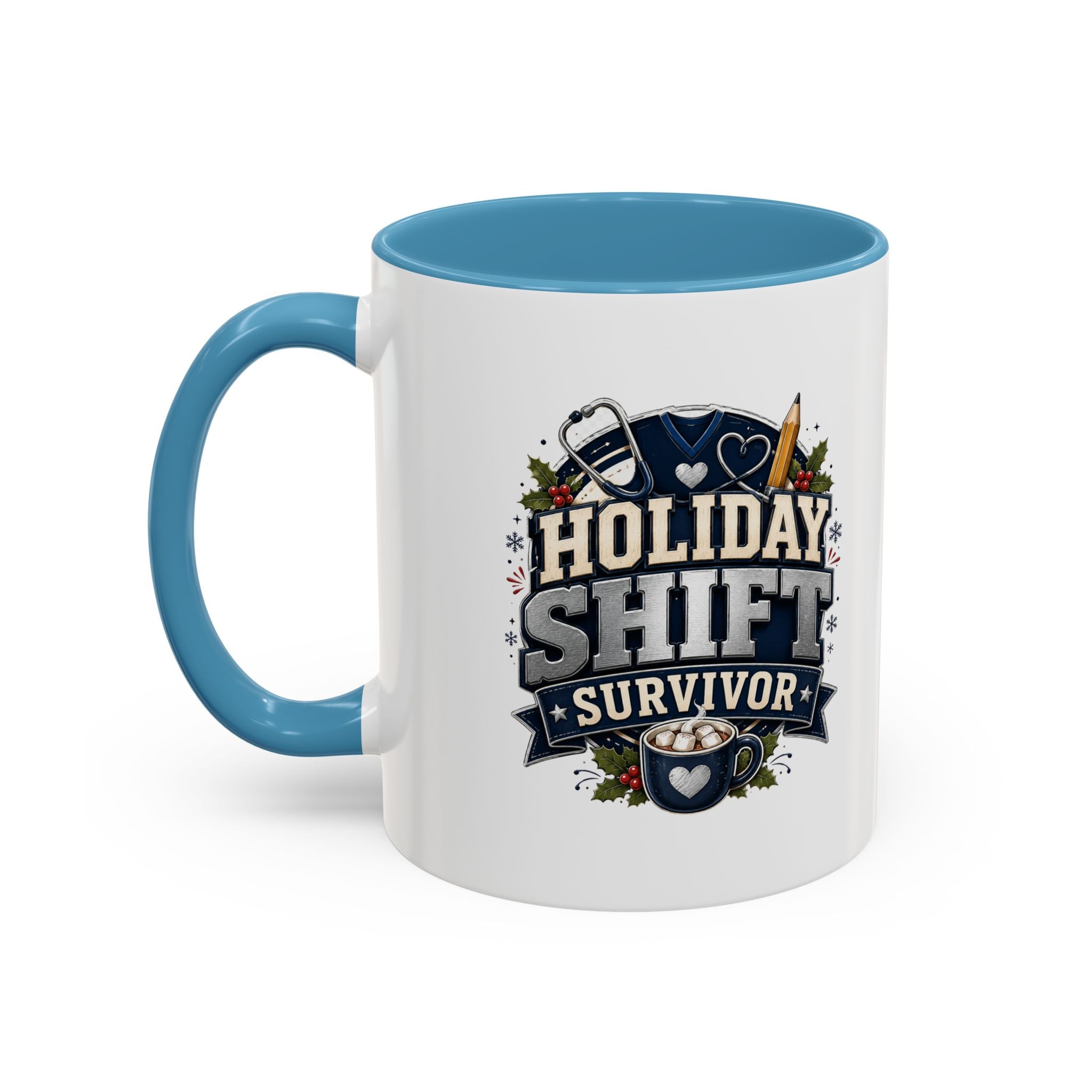 Modern Day Christmas Holiday Shift Survivor Accent Coffee Mug – Nurse & Healthcare Worker Gift