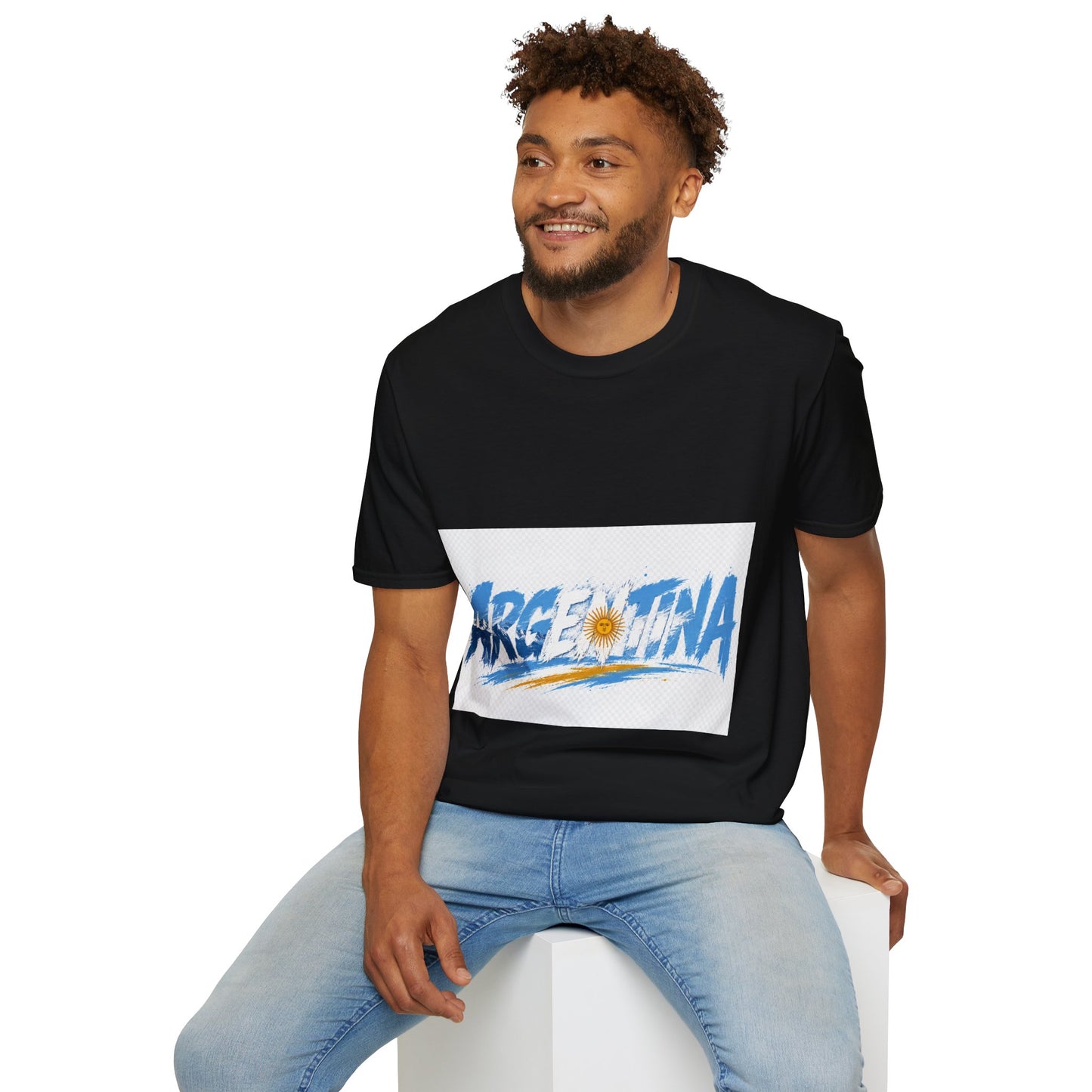 Argentina Graphic T-Shirt — Argentina Typography Tee with Sun & Flag Colors