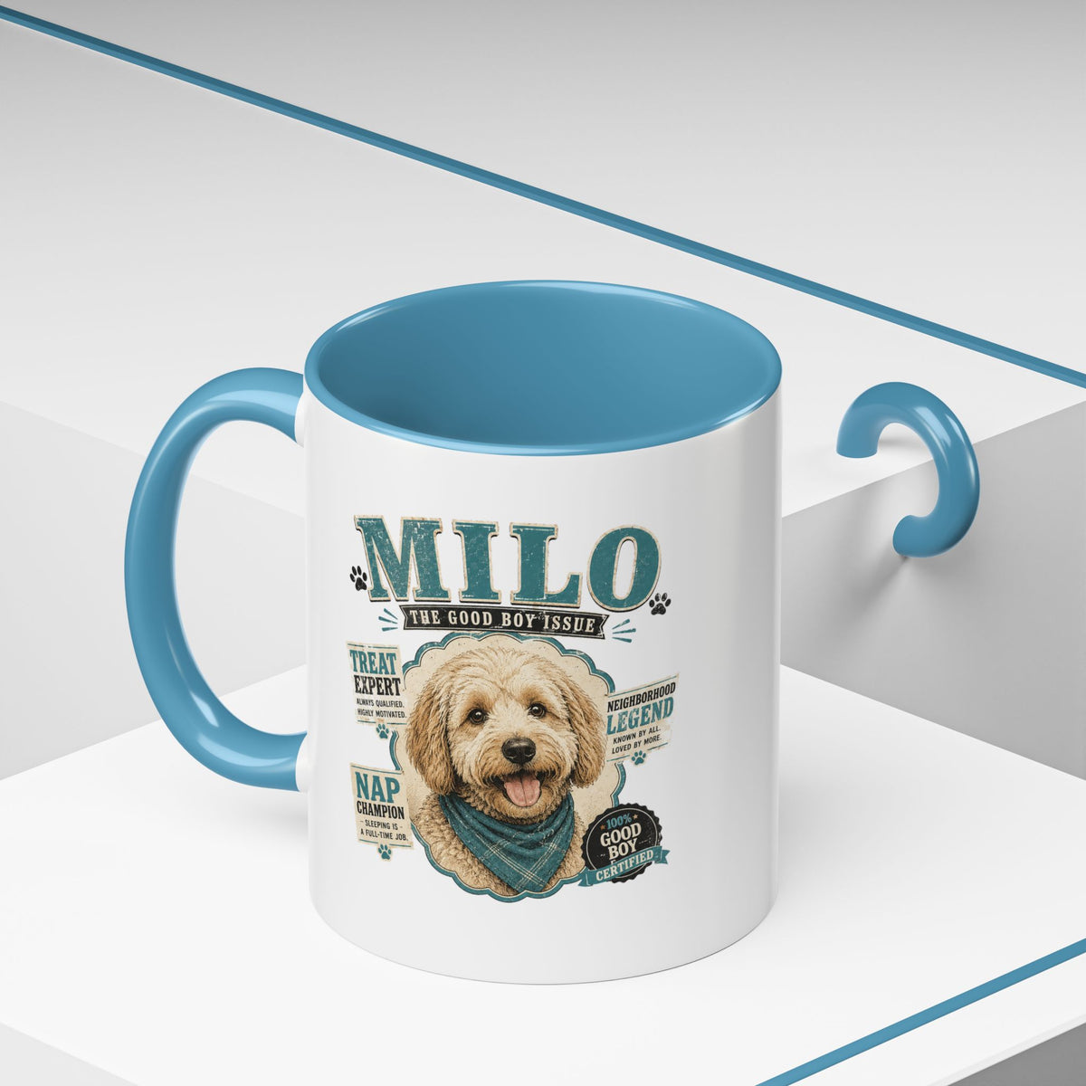 Milo Bailey Dog Dad Mom Personalized Dog Mug — "Milo The Good Boy" Accent Coffee Mug
