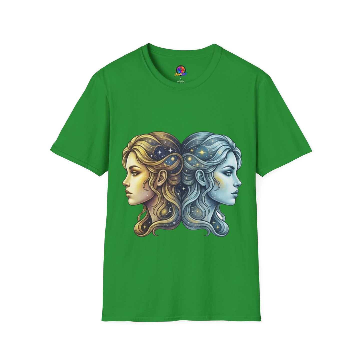 Zodiac Gemini Sun & Moon T-Shirt — Dual Faces Cosmic Design