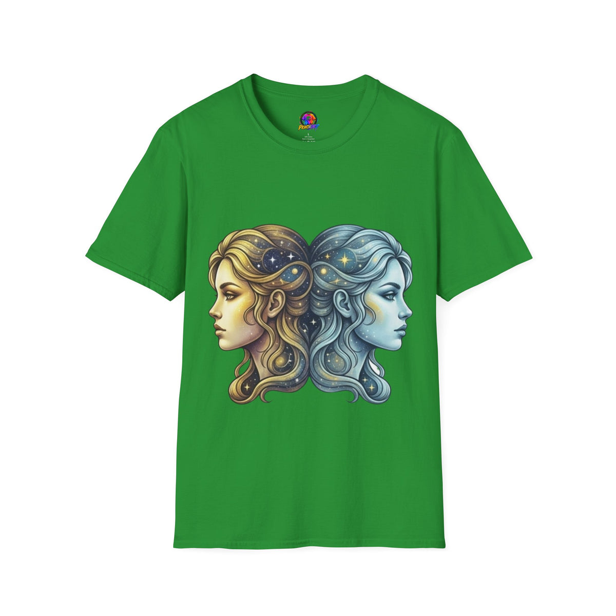 Zodiac Gemini Sun & Moon T-Shirt — Dual Faces Cosmic Design