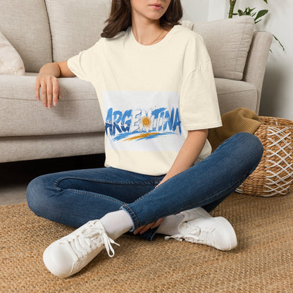 Argentina Graphic T-Shirt — Argentina Typography Tee with Sun & Flag Colors