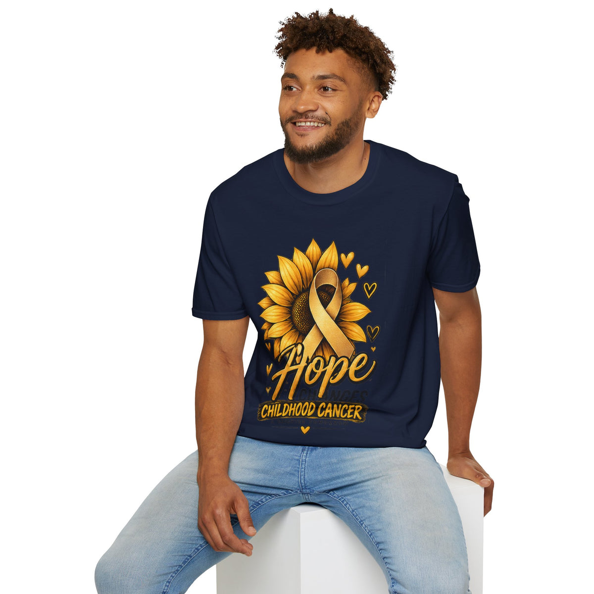 Childhood Cancer Awareness T-Shirt — "Hope Changes Lives" Sunflower Ribbon