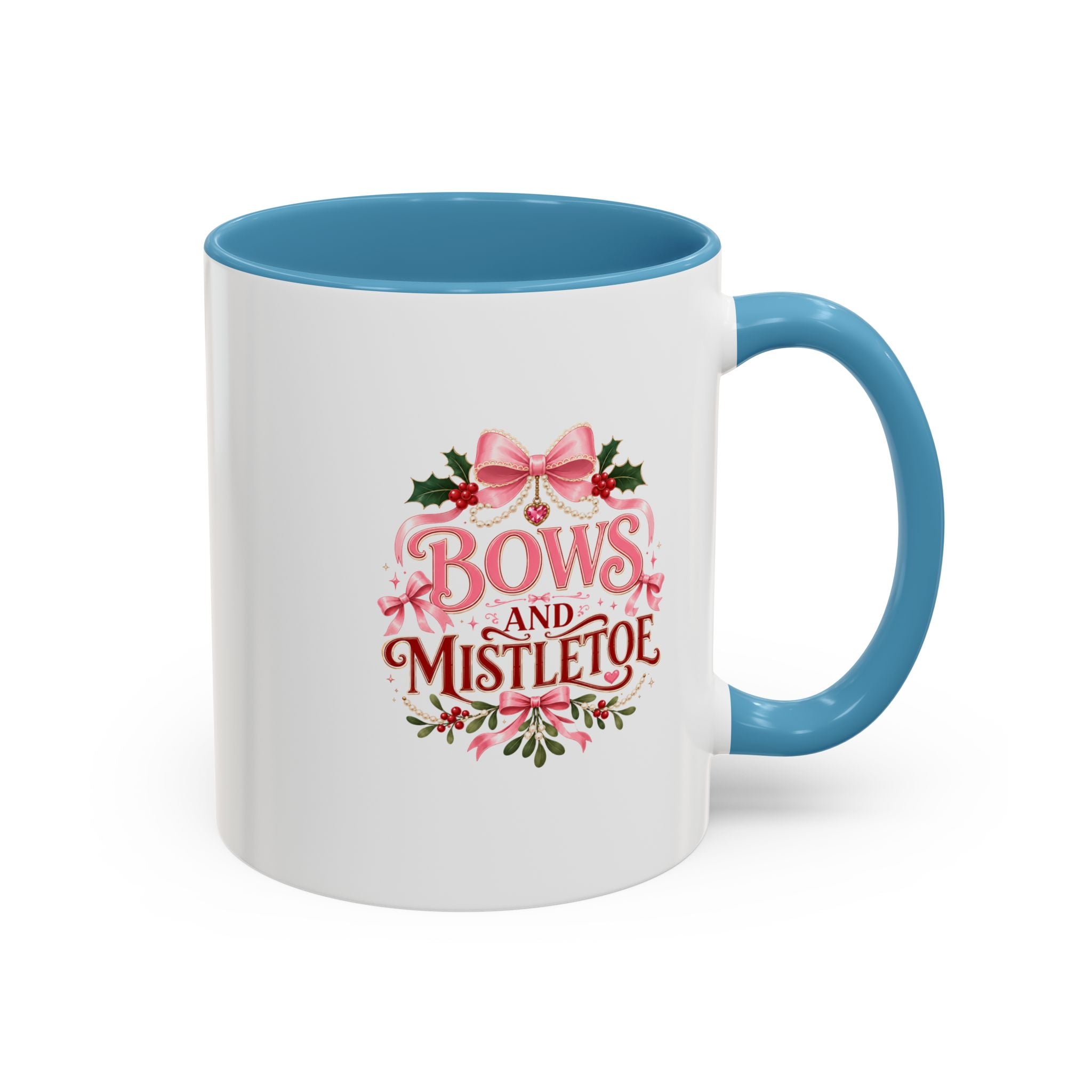 Bows and Mistletoe Accent Coffee Mug — Holiday Floral Christmas Coffee Cup