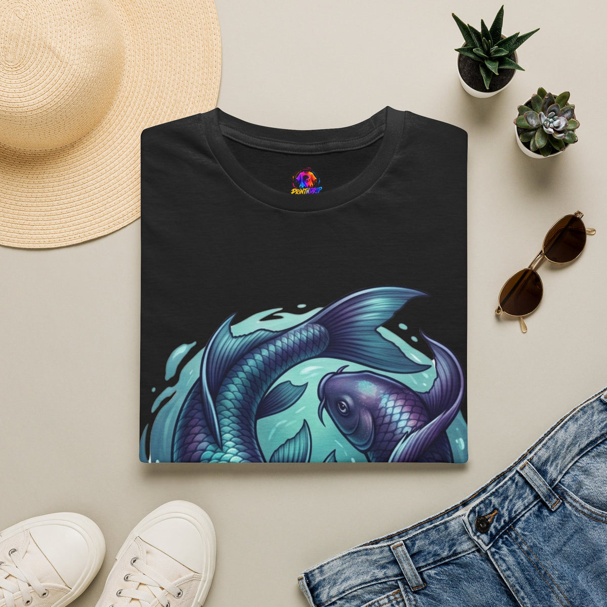 Pisces Zodiac Koi Fish Tee — Yin Yang Aquatic Graphic T-Shirt