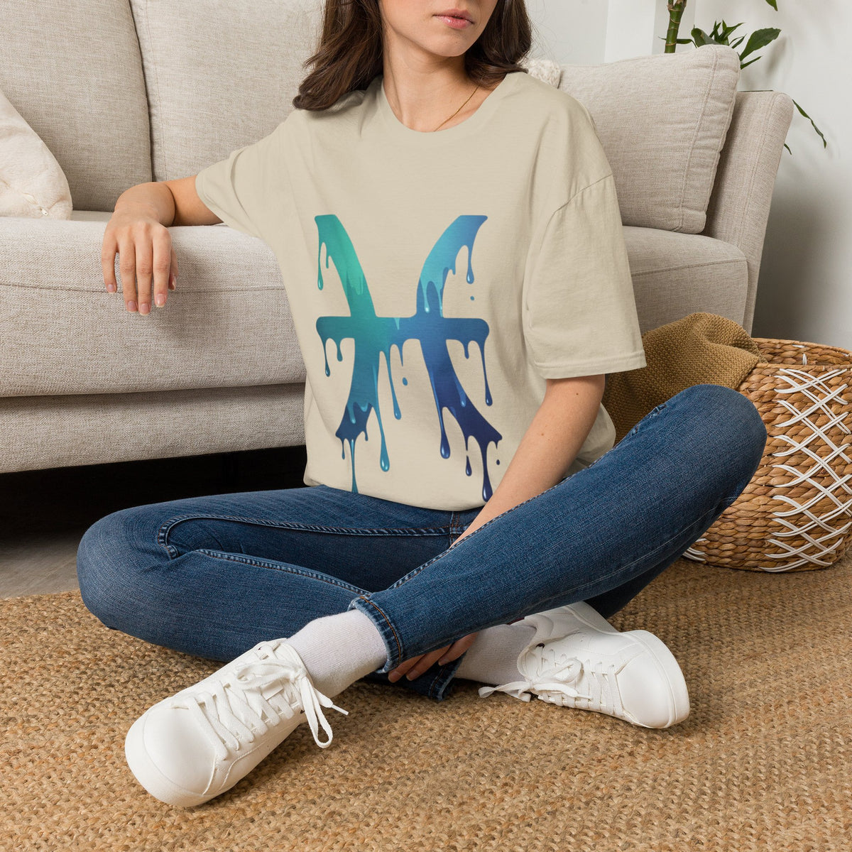Pisces Drip Zodiac T-Shirt — Blue Gradient Astrological Tee