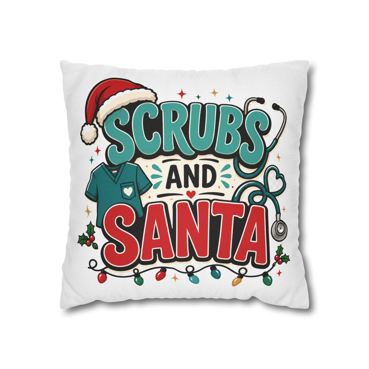 Scrubs and Santa Holiday Pillowcase Modern Day Christmas  — Christmas Nurse Decorative Throw Pillow Cover