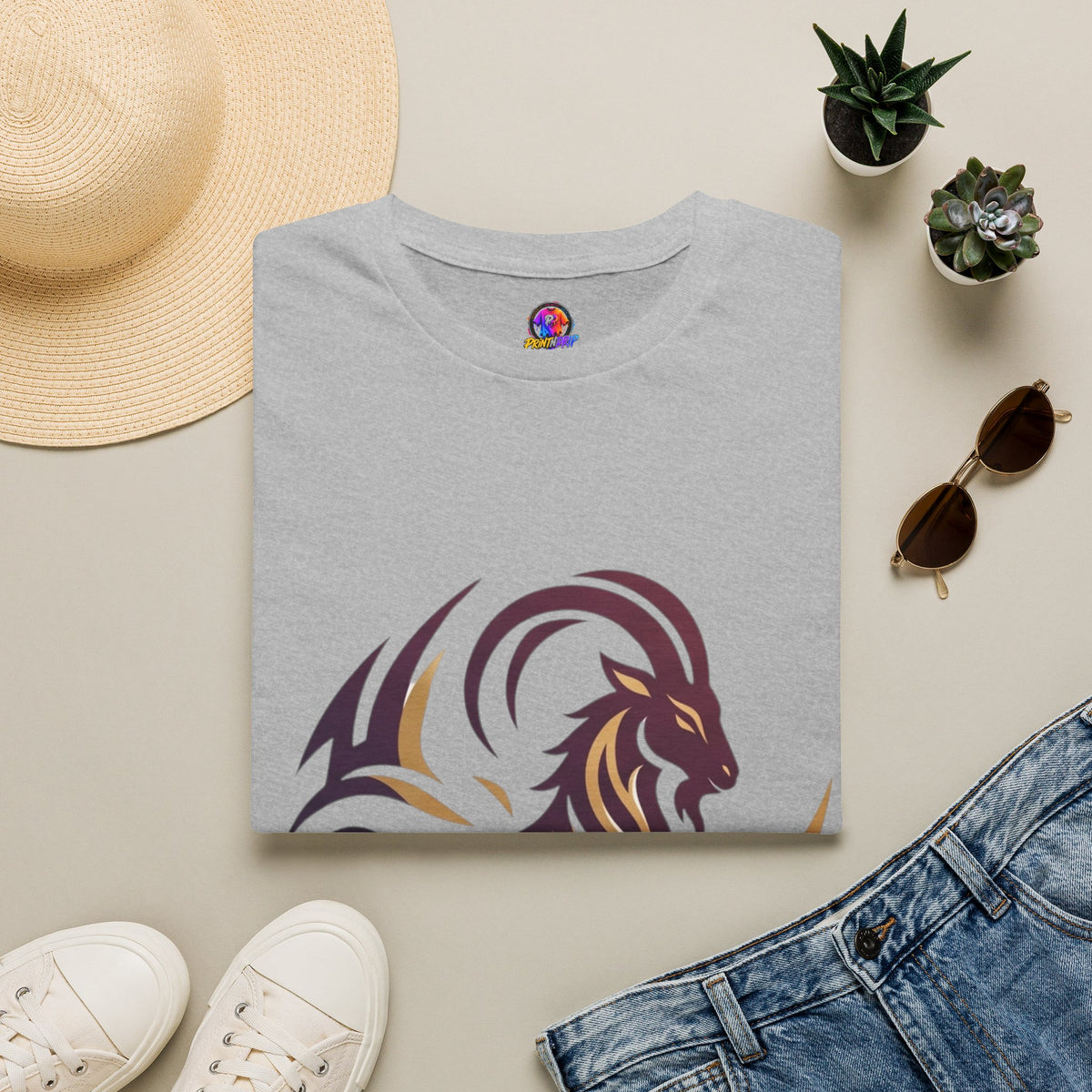 Capricorn Goat Tribal Graphic T-Shirt — Bold Goat Illustration Tee