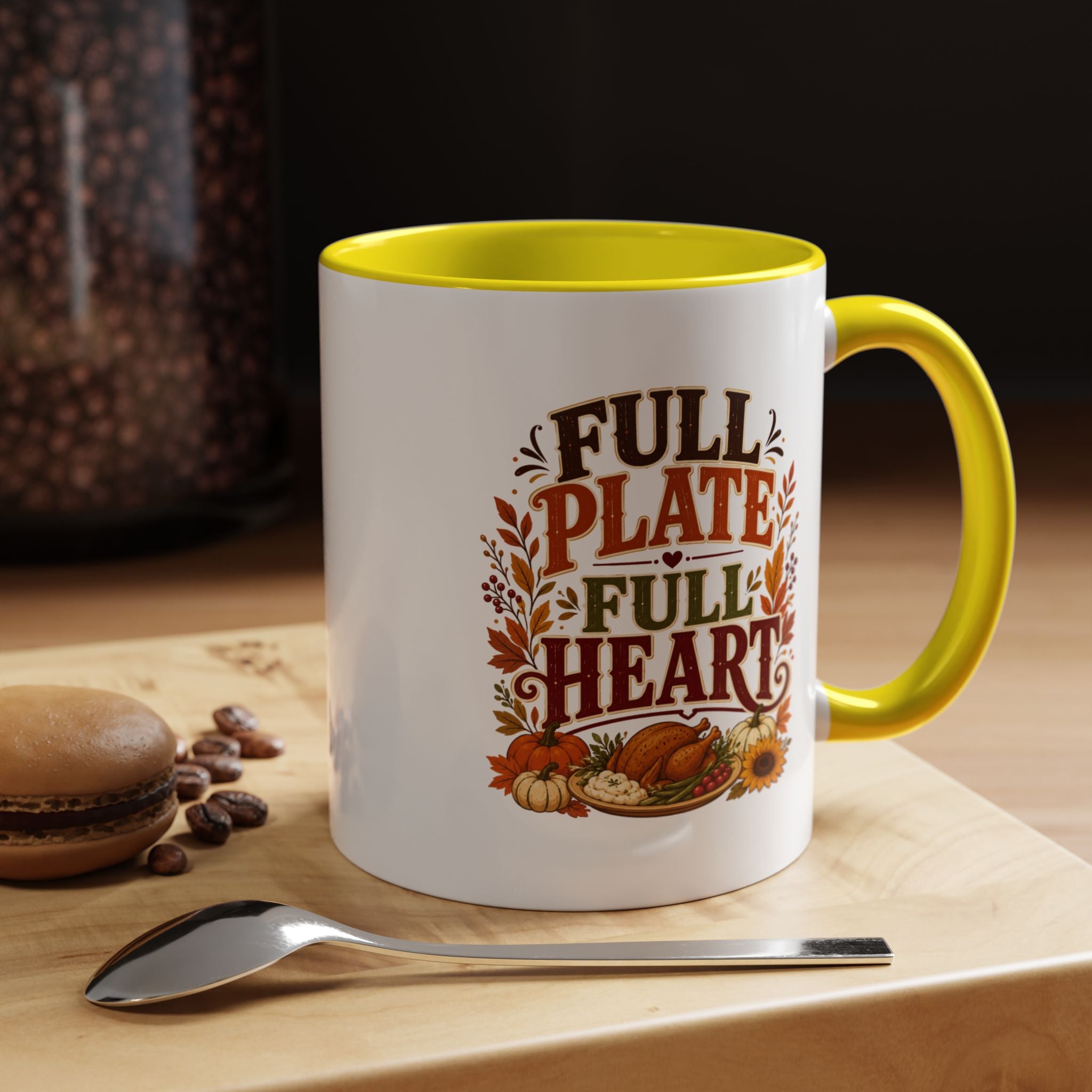 Thanksgiving Mug Full Plate Full Heart Accent Coffee Mug — Fall Thanksgiving Harvest Tea Cup