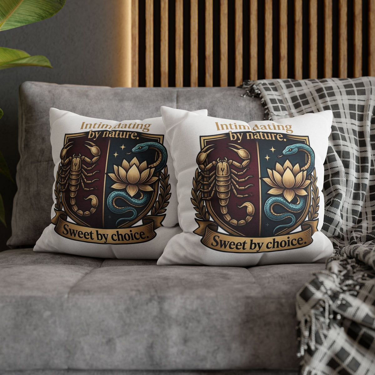 Scorpio Square Pillowcase: "Intimidating by Nature, Sweet by Choice" Scorpio Scorpion & Snake Floral Crest