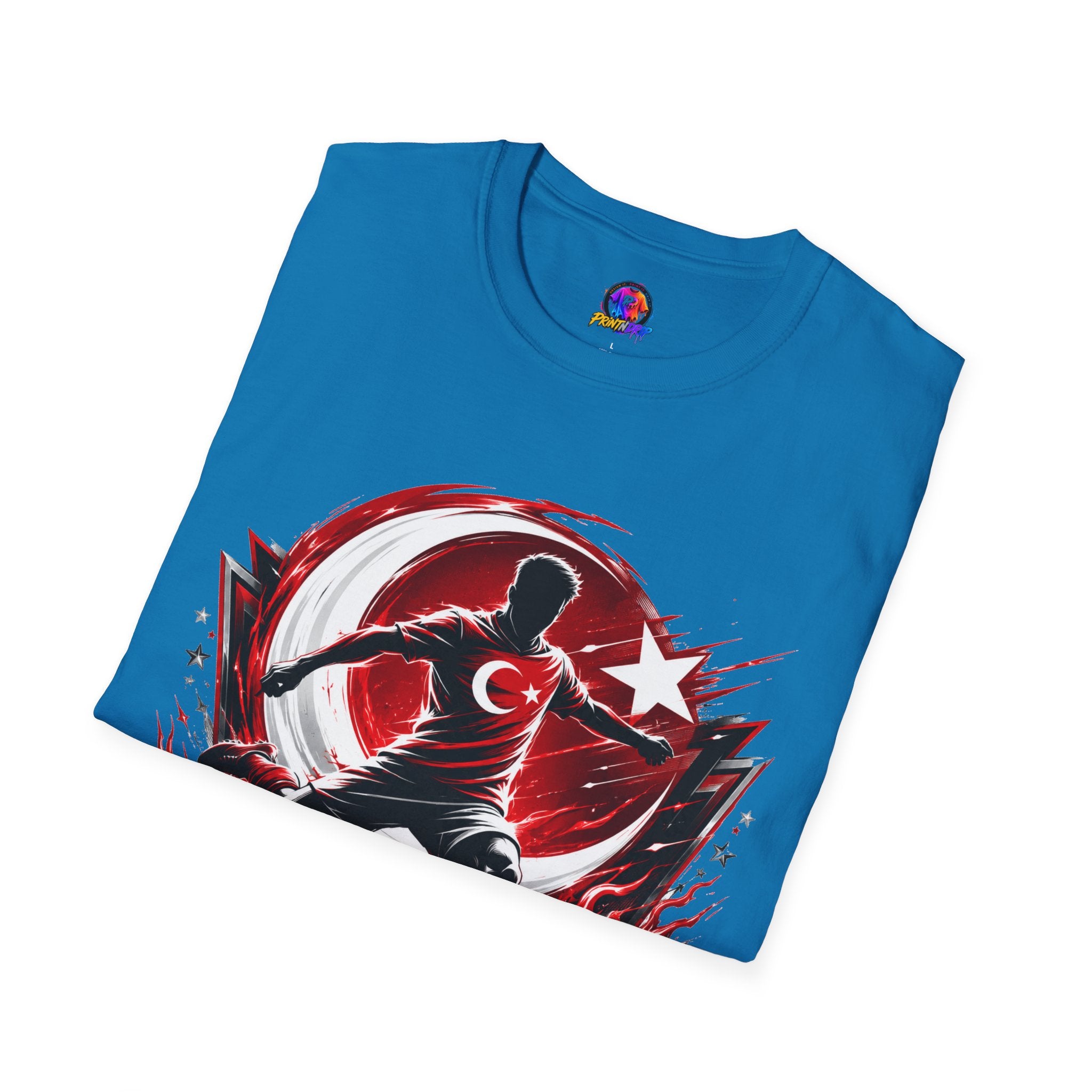 Turkey Crimson Flame Soccer T-Shirt — Turkish Crescent & Star Football Fan Tee