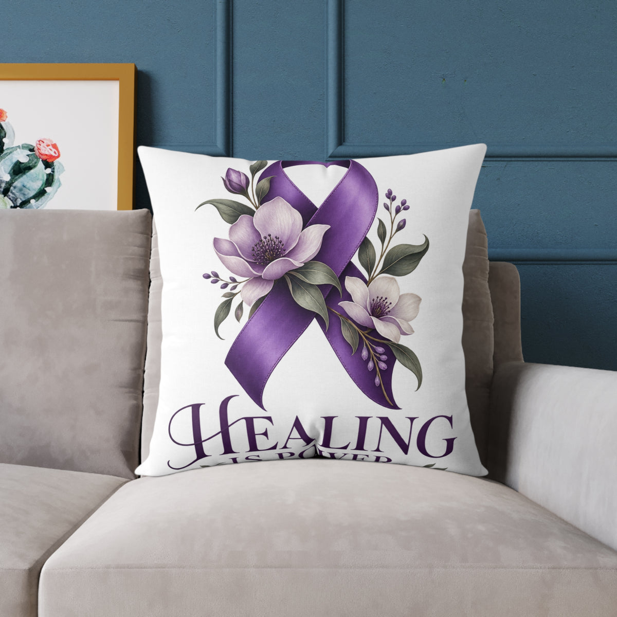Healing Purple Domestic Violence Awareness Ribbon Pillow — Floral Support Decorative Throw