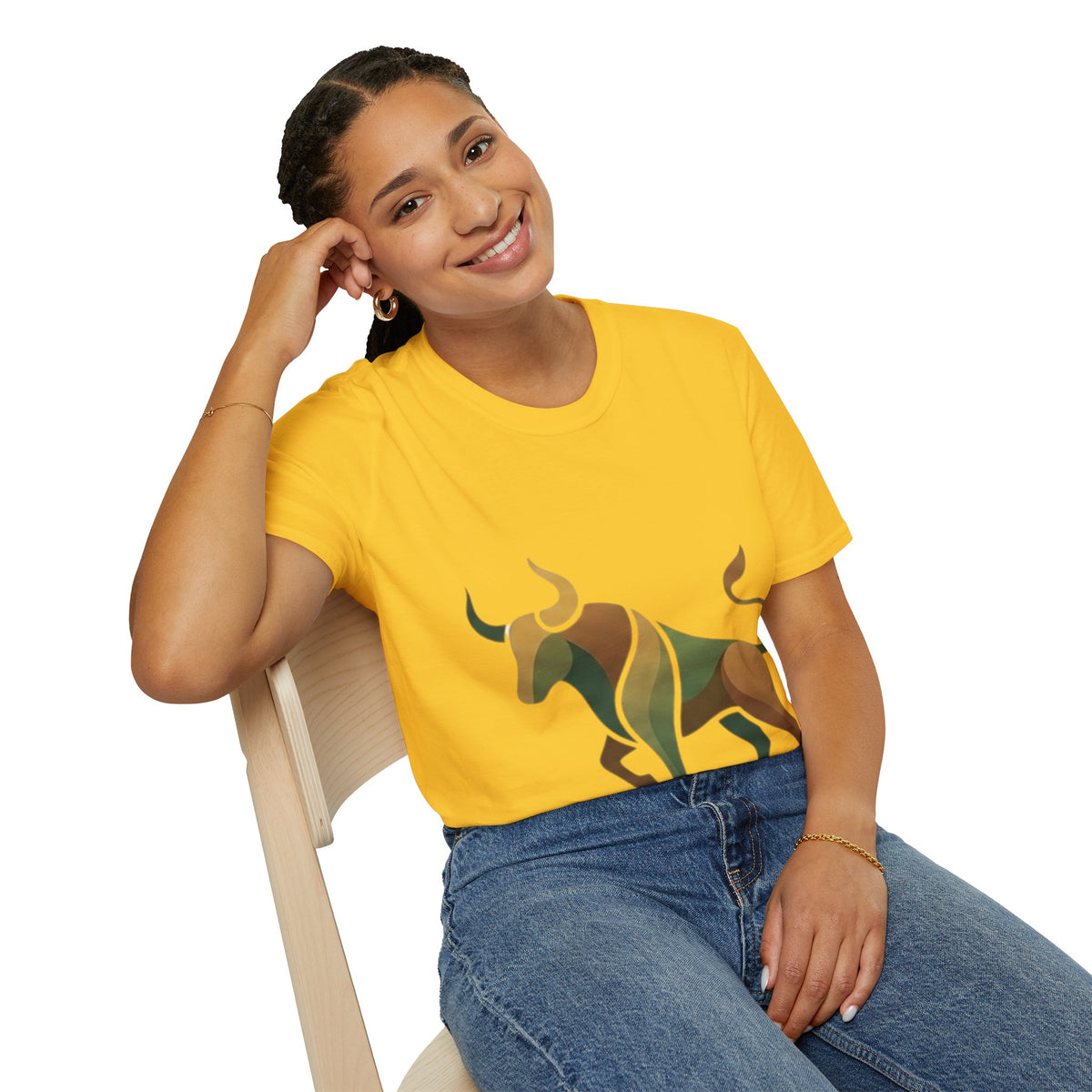 Bull Graphic T-Shirt — Earth Tone Geometric Taurus Design