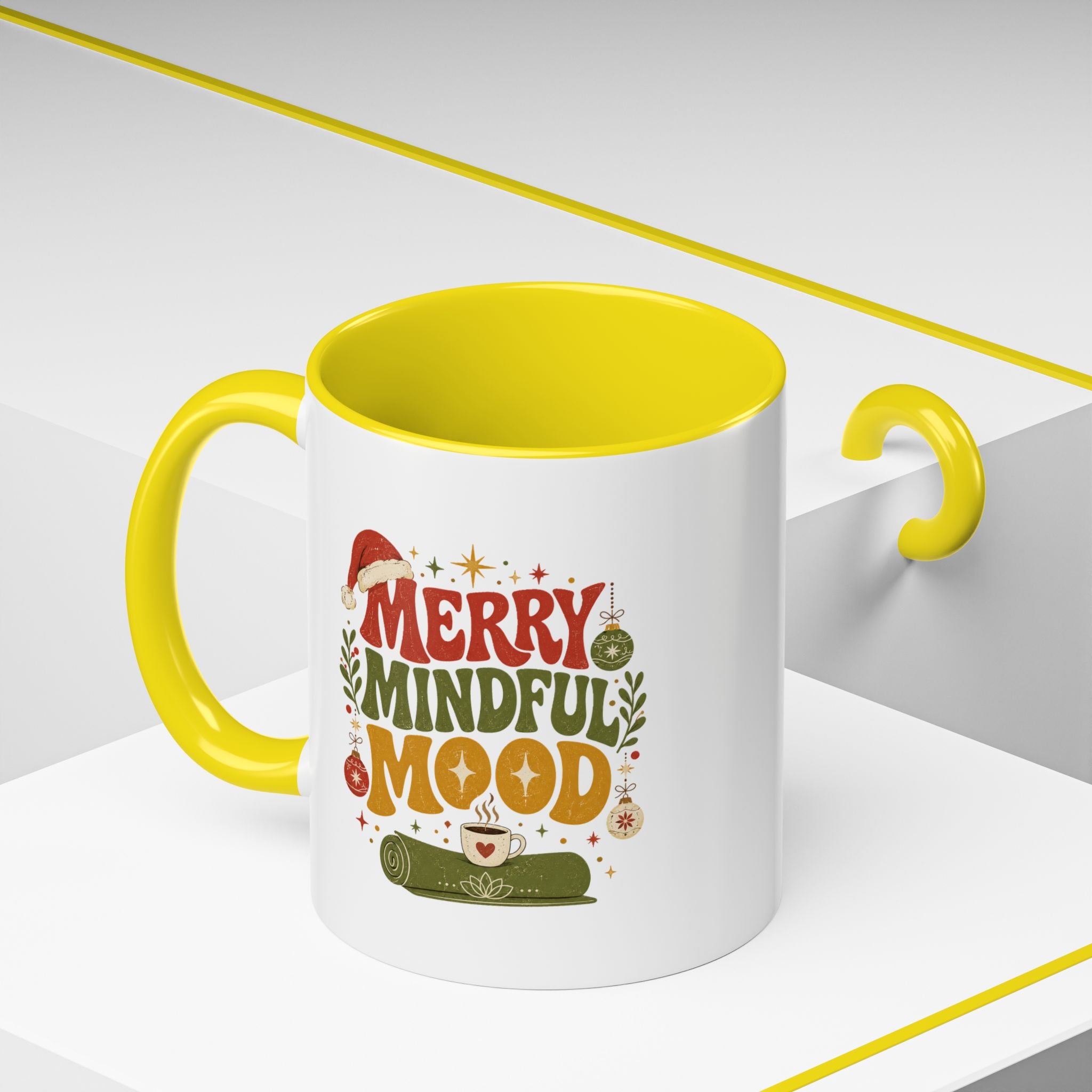 Modern Day Christmas Merry Mindful Mood Coffee Mug — Holiday Yoga & Relaxation Gift