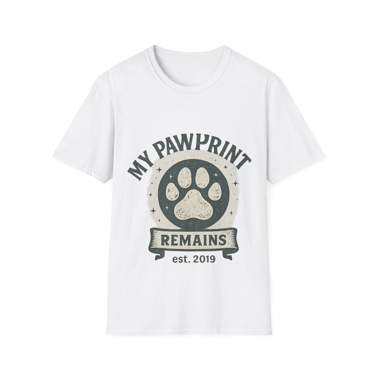 "My Pawprint Remains" Vintage Pet Memorial Emblem Tee - Retro Dog Paw Loss Remembrance White T-Shirt - Trending Now - September 2026