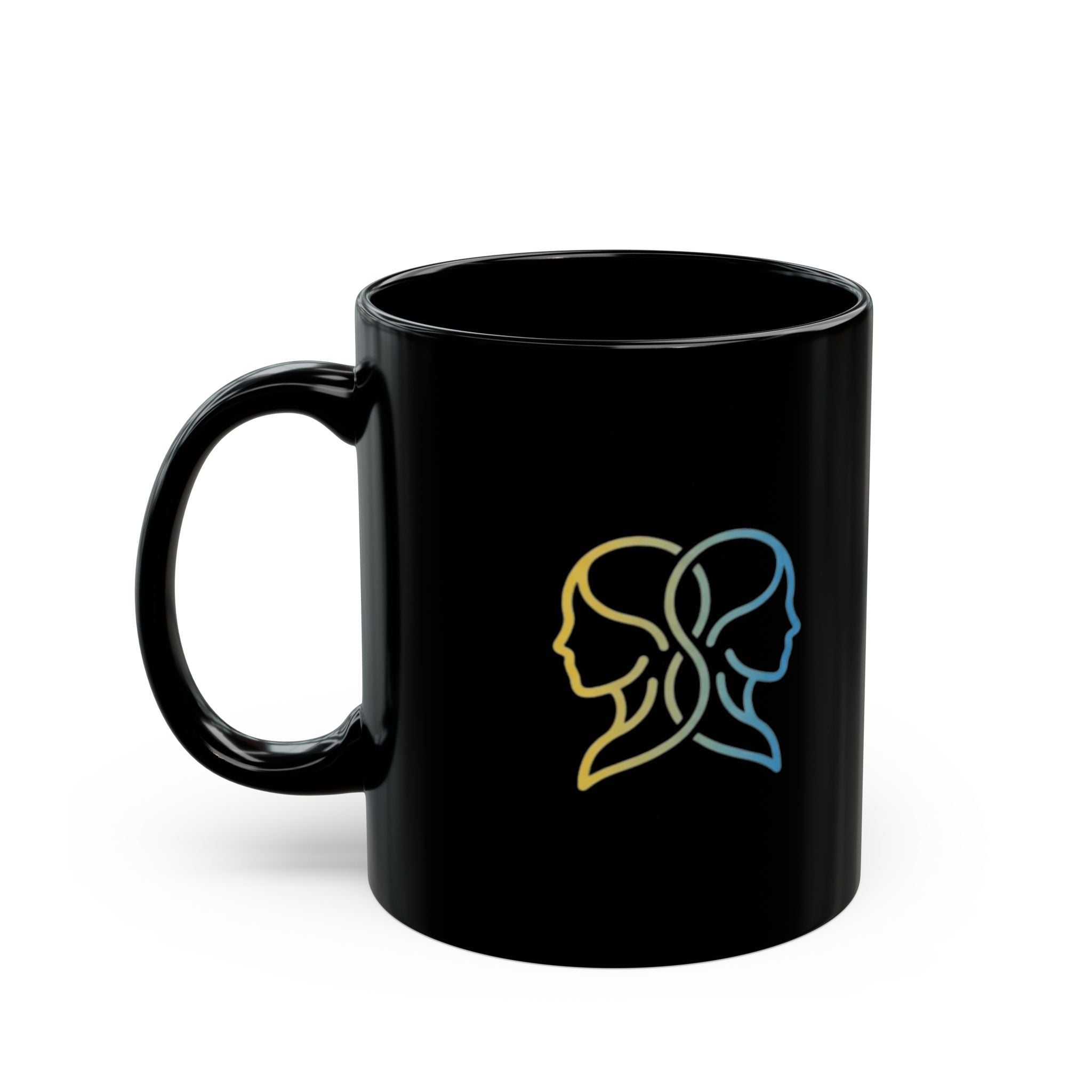Gemini Astrology Mug — Neon Dual Faces Black Coffee Cup