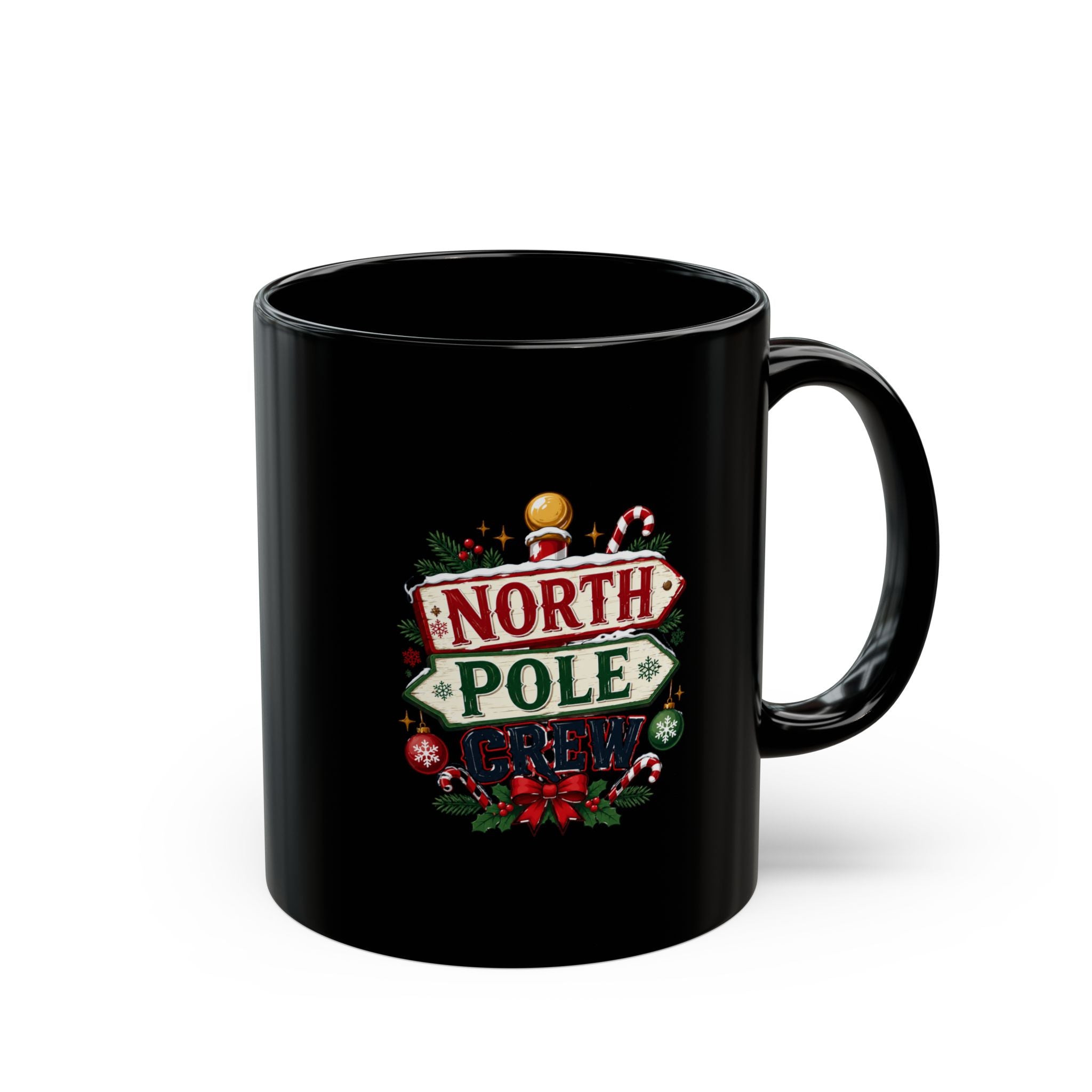 North Pole Crew Christmas Black Mug