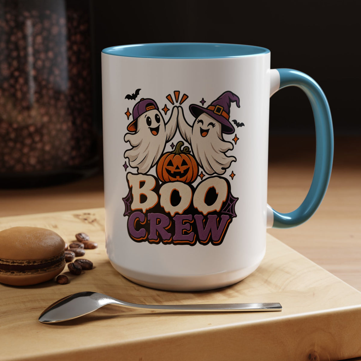 Boo Crew Halloween Accent Coffee Mug — Cute Ghosts & Jack-O'-Lantern Design (11/15 oz)