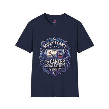 Cancer Support T-Shirt — "Sorry I Can't, My Cancer Social Battery Is Empty"