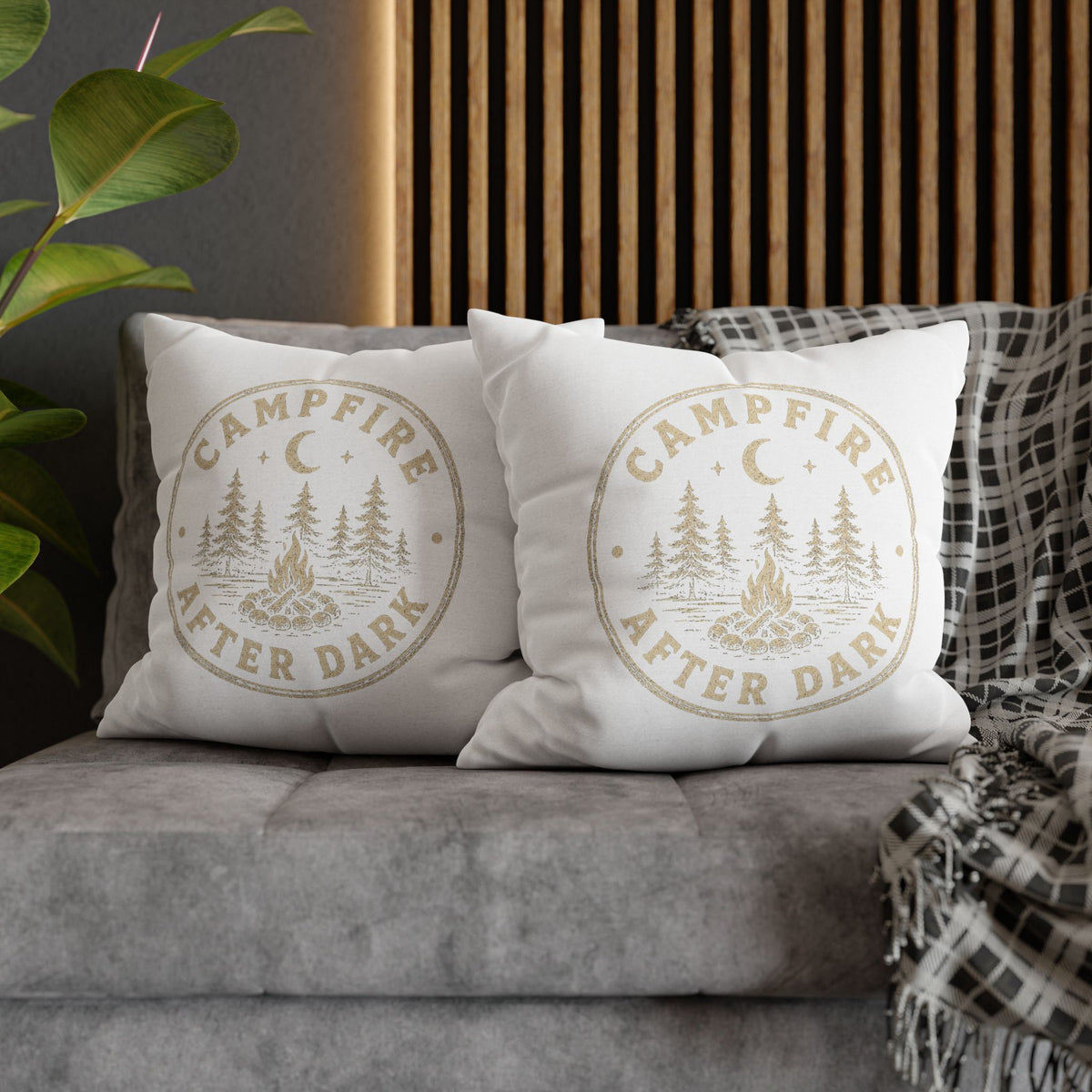 Campfire After Dark Decorative Pillowcase  Milo Bailey Dog Dad Mom— Rustic Camping Throw Pillow Cover