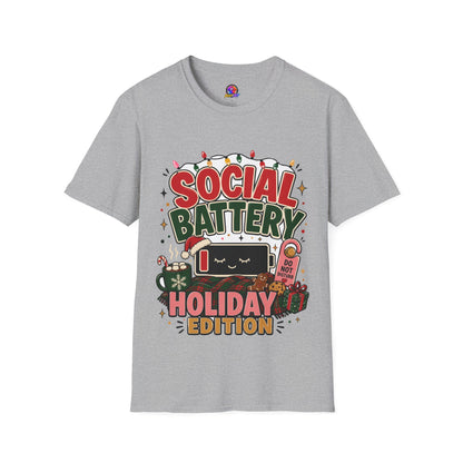 Social Battery Holiday T‑Shirt — Funny Christmas Recharge Graphic Tee