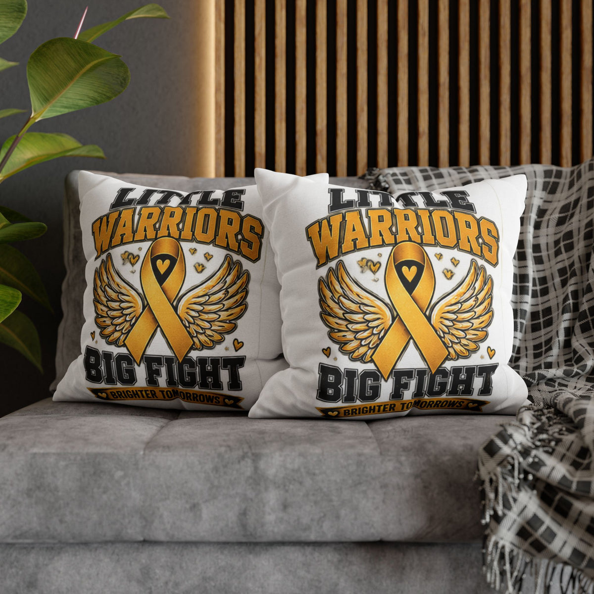 Champion Kids Pillow - "Little Warriors Big Fight" Childhood Cancer Awareness Throw Pillowcase