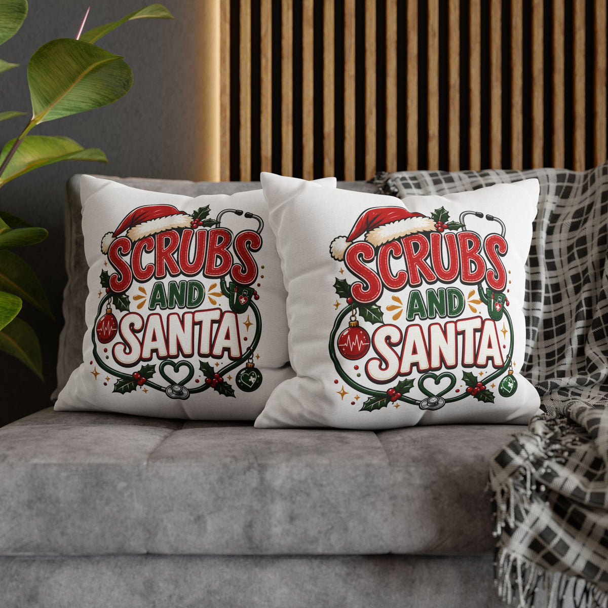 Christmas Medical Pillowcase — “Scrubs and Santa” Holiday Nurse Pillow