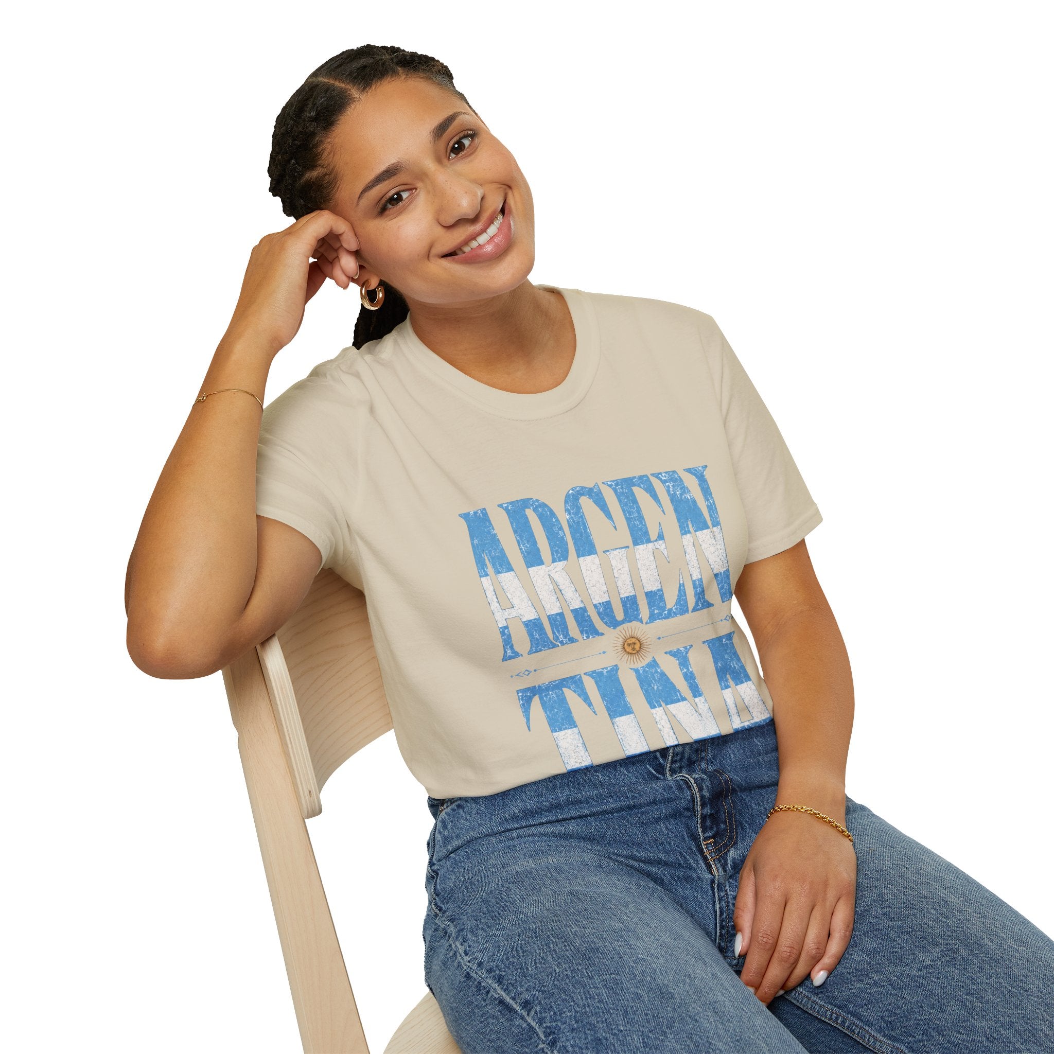 Argentina Flag Graphic T‑Shirt — Vintage Blue Distressed Typography