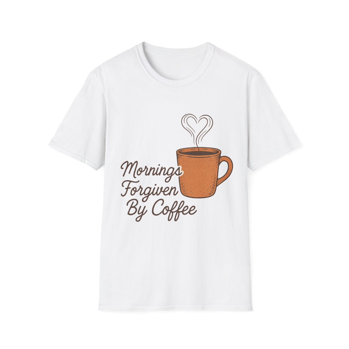 Morning Powered By Coffee Graphic Tee, Cute Caffeine Heart Mug T-Shirt - Trending Now - September 2026