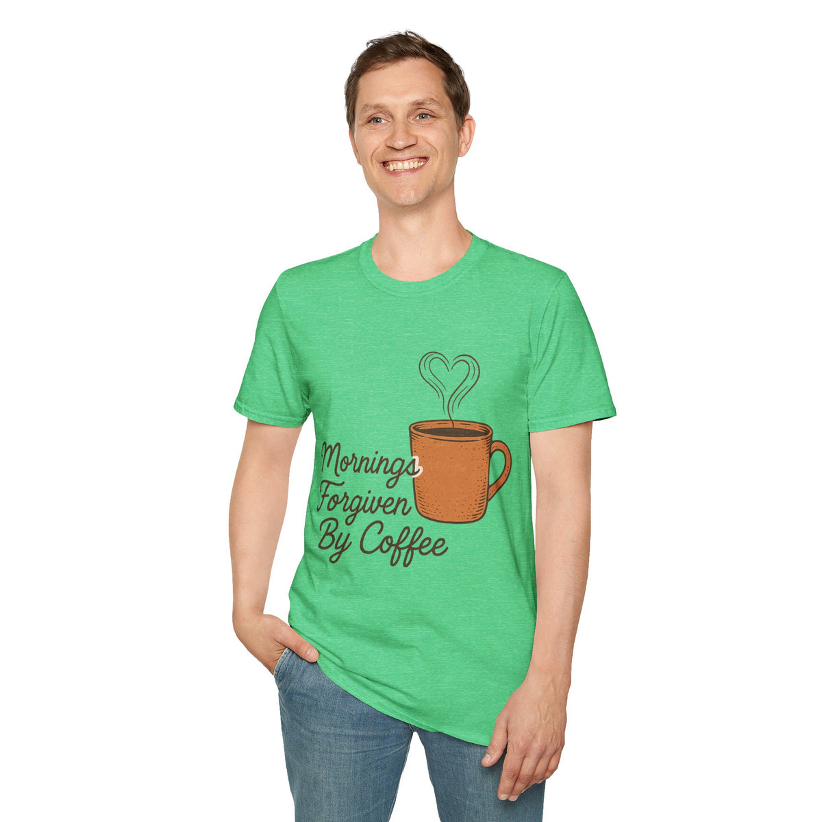 Morning Powered By Coffee Graphic Tee, Cute Caffeine Heart Mug T-Shirt - Trending Now - September 2026
