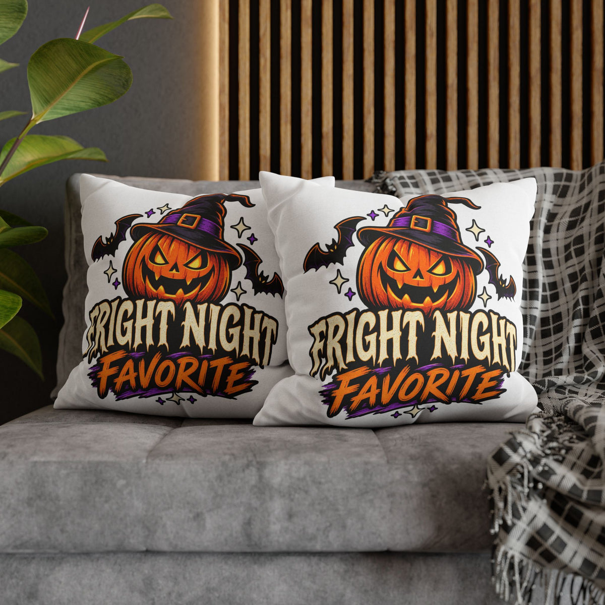 Halloween Pumpkin Pillowcase — "Fright Night Favorite" Spun Polyester Throw Pillow Cover