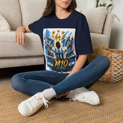 Argentna  Soccer M10 Champion T-Shirt — Gold Trophy & Stars Football Fan Tee